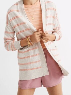 Madewell Light Beige Cardigan with Orange Stripes